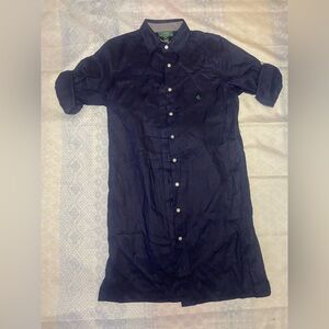 Lauren Ralph Lauren Navy Blue Casual Button Down Shirt Dress - Petite